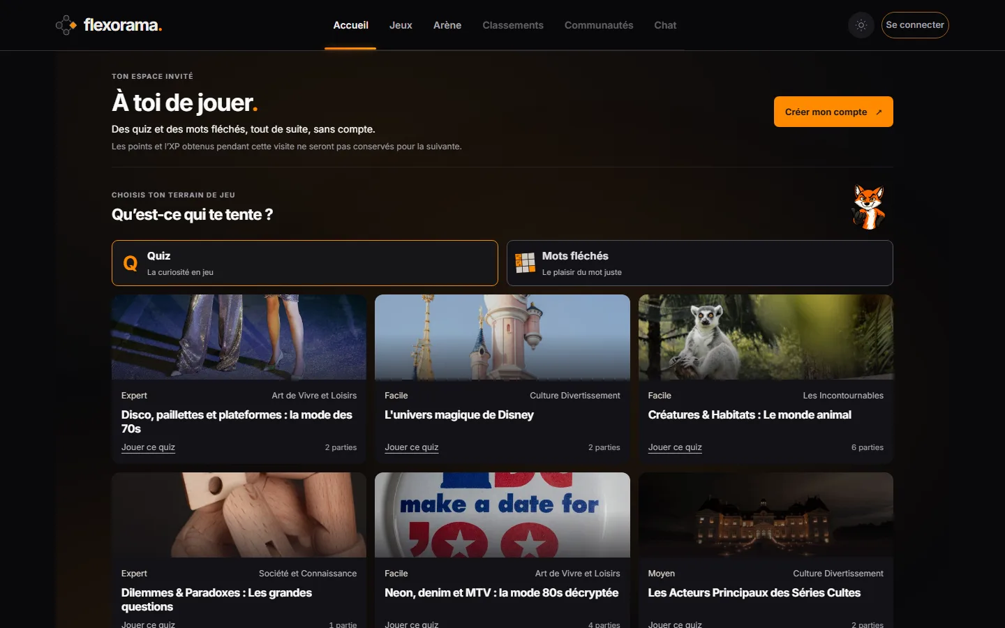Espace invité : jouer sans créer de compte